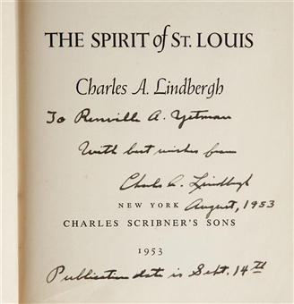 1953 Charles Lindbergh "The Spirit of St. Louis" Signed First Edition Hardcover Book (JSA)